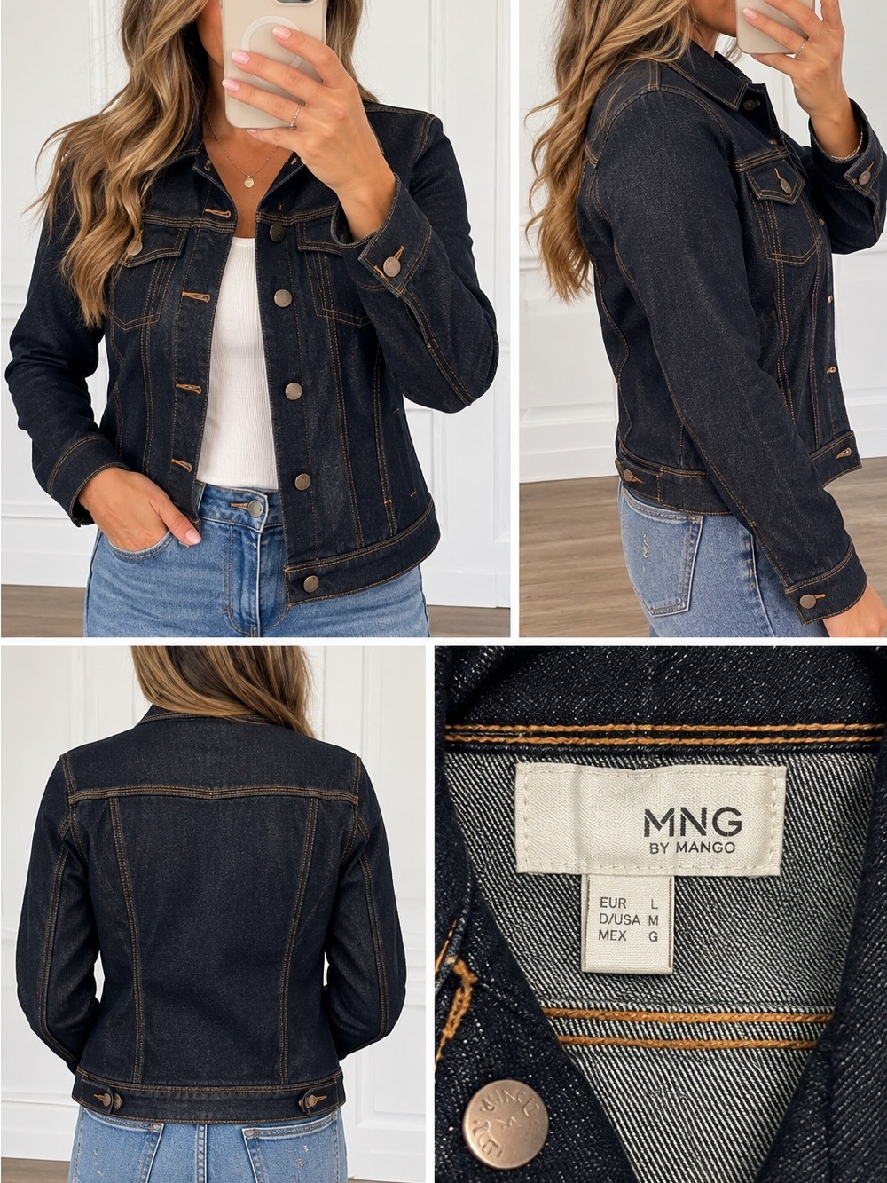Mango Dark Indigo Denim Jacket with Contrast Stitching